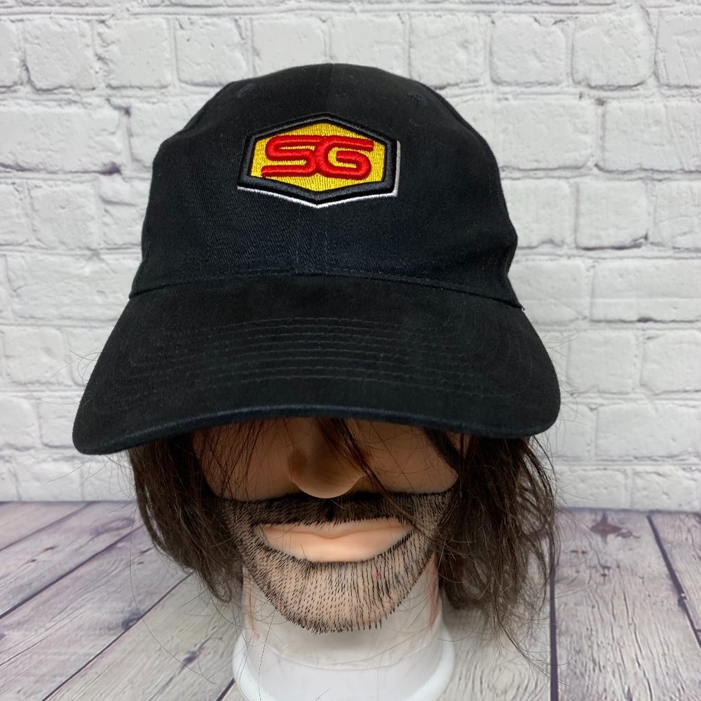 Baseball Hat Cap Strap Back Black SG Embroidered Logo Cotton Adjustable FERSTEN